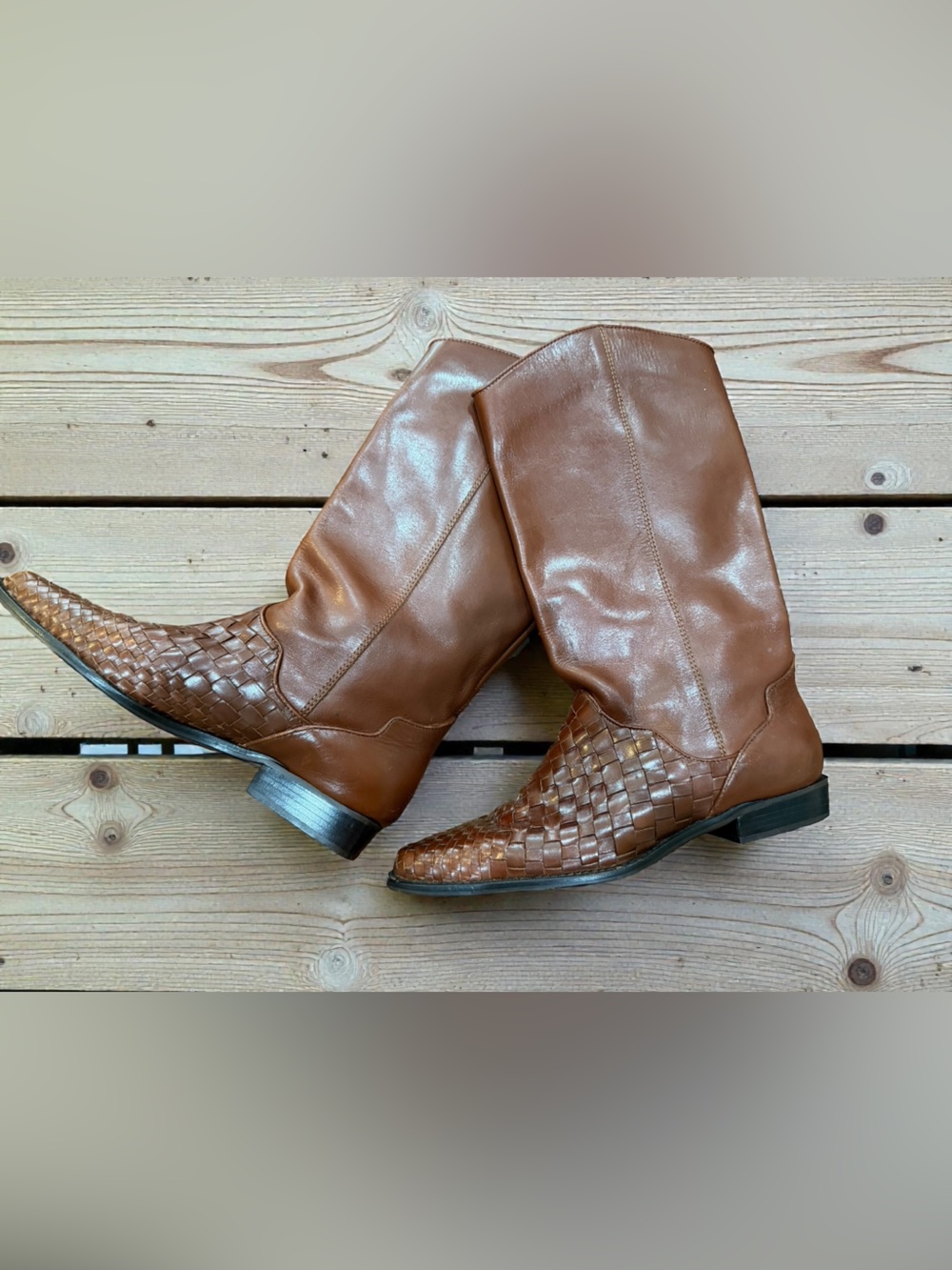 Unisa Flex Woven Leather Talk Boots-Brown-Size 8B, 38- Made in Brazil